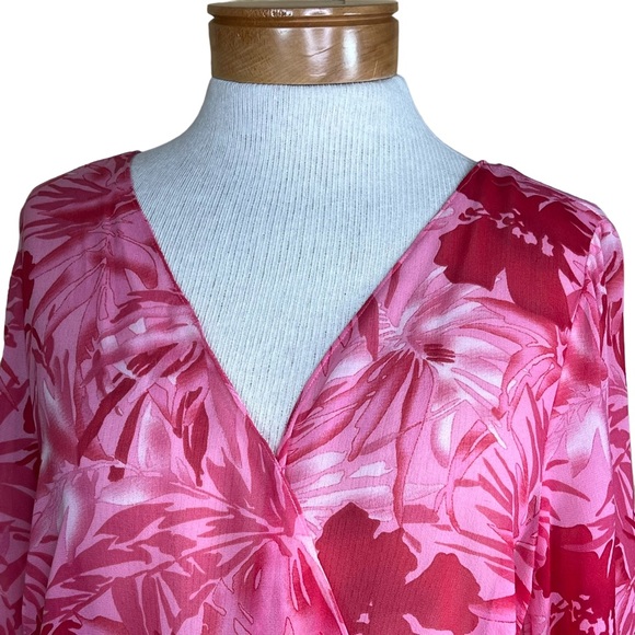 Adriana Papell Silk Pink & Red Floral Print Wrap Jacket Vintage Size 16 NWT - Picture 2 of 16